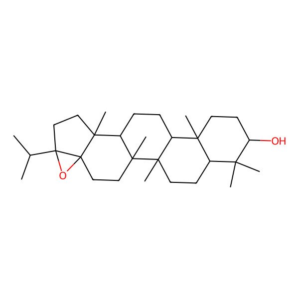 2D Structure of 1,2,10,15,19,19-Hexamethyl-7-propan-2-yl-6-oxahexacyclo[12.8.0.02,11.05,7.05,10.015,20]docosan-18-ol