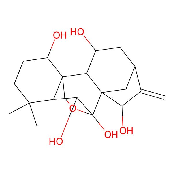 2D Structure of 12,12-Dimethyl-6-methylidene-17-oxapentacyclo[7.6.2.15,8.01,11.02,8]octadecane-3,7,9,10,15-pentol