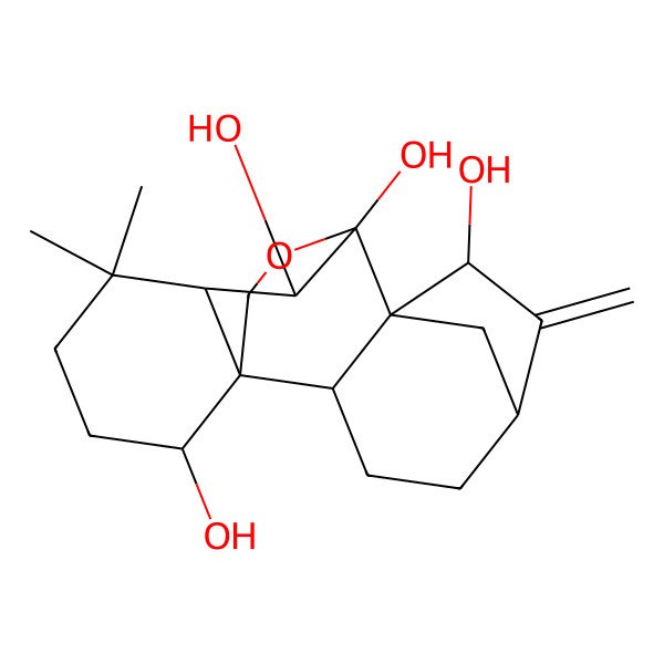 2D Structure of 12,12-Dimethyl-6-methylidene-17-oxapentacyclo[7.6.2.15,8.01,11.02,8]octadecane-7,9,10,15-tetrol
