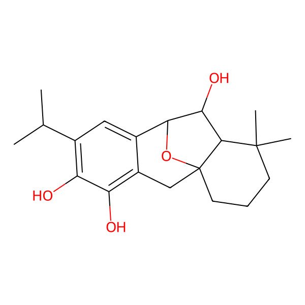 2D Structure of 12,12-Dimethyl-6-propan-2-yl-16-oxatetracyclo[7.6.1.01,11.03,8]hexadeca-3,5,7-triene-4,5,10-triol