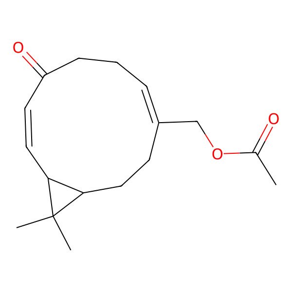 2D Structure of (12,12-Dimethyl-8-oxo-4-bicyclo[9.1.0]dodeca-4,9-dienyl)methyl acetate