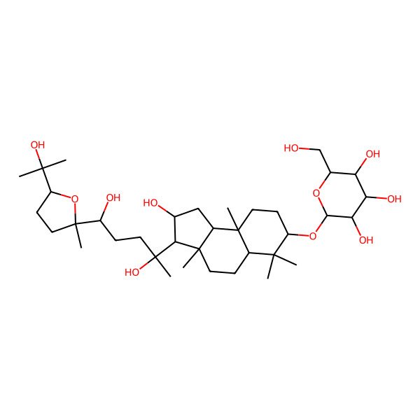 2D Structure of 2-[[3-[2,5-Dihydroxy-5-[5-(2-hydroxypropan-2-yl)-2-methyloxolan-2-yl]pentan-2-yl]-2-hydroxy-3a,6,6,9a-tetramethyl-1,2,3,4,5,5a,7,8,9,9b-decahydrocyclopenta[a]naphthalen-7-yl]oxy]-6-(hydroxymethyl)oxane-3,4,5-triol