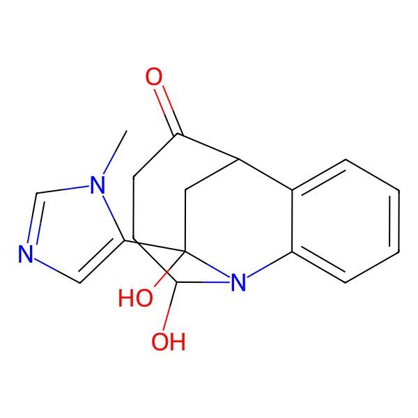 2D Structure of 12,13-Dihydroxy-13-(3-methylimidazol-4-yl)-1-azatricyclo[6.4.2.02,7]tetradeca-2,4,6-trien-9-one
