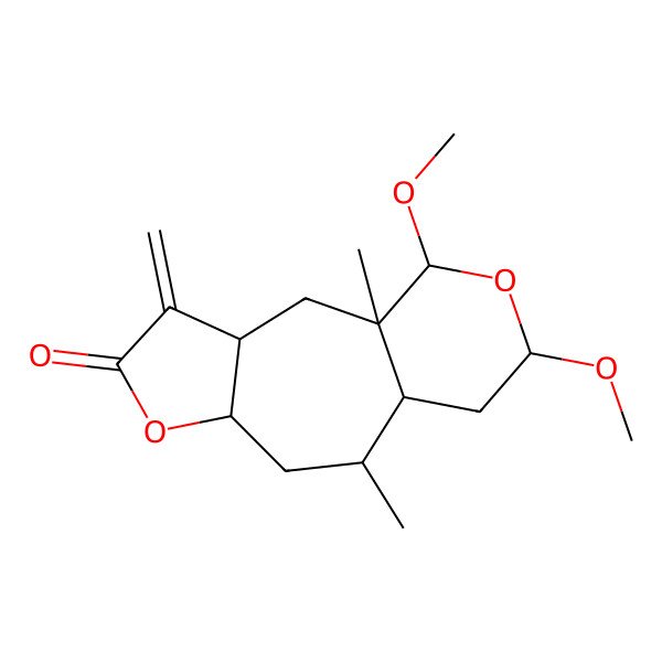 2D Structure of Furo(2,3:5,6)cyclohepta(1,2-c)pyran-2(3h)-one, decahydro-5,7-dimethoxy-4a,9-di
