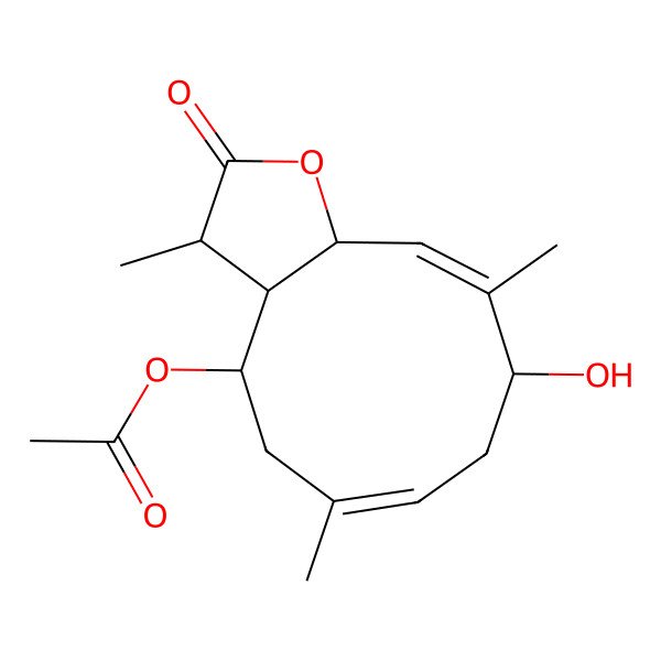 2D Structure of [(3R,3aR,4S,6E,9R,10E,11aR)-9-hydroxy-3,6,10-trimethyl-2-oxo-3a,4,5,8,9,11a-hexahydro-3H-cyclodeca[b]furan-4-yl] acetate