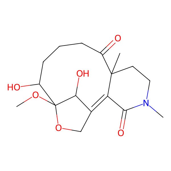 2D Structure of 12,16-Dihydroxy-13-methoxy-4,7-dimethyl-14-oxa-4-azatricyclo[11.2.1.02,7]hexadec-1-ene-3,8-dione