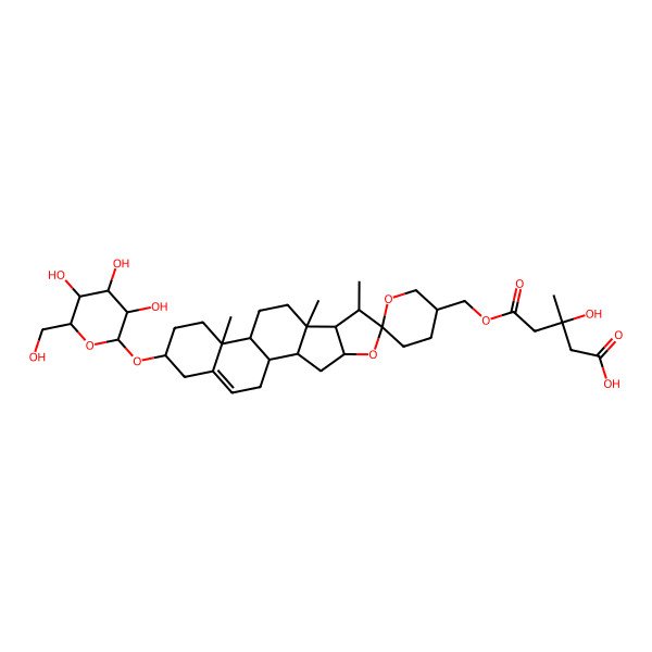 2D Structure of (3S)-3-hydroxy-3-methyl-5-oxo-5-[[(1S,2S,3'R,4S,6R,7S,8R,9S,12S,13R,16S)-7,9,13-trimethyl-16-[(2R,3R,4S,5S,6R)-3,4,5-trihydroxy-6-(hydroxymethyl)oxan-2-yl]oxyspiro[5-oxapentacyclo[10.8.0.02,9.04,8.013,18]icos-18-ene-6,6'-oxane]-3'-yl]methoxy]pentanoic acid