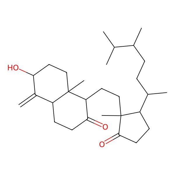 2D Structure of 1-[2-[2-(5,6-dimethylheptan-2-yl)-1-methyl-5-oxocyclopentyl]ethyl]-6-hydroxy-8a-methyl-5-methylidene-3,4,4a,6,7,8-hexahydro-1H-naphthalen-2-one