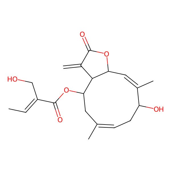 2D Structure of [(3aR,4R,6E,9R,10E,11aS)-9-hydroxy-6,10-dimethyl-3-methylidene-2-oxo-3a,4,5,8,9,11a-hexahydrocyclodeca[b]furan-4-yl] (Z)-2-(hydroxymethyl)but-2-enoate