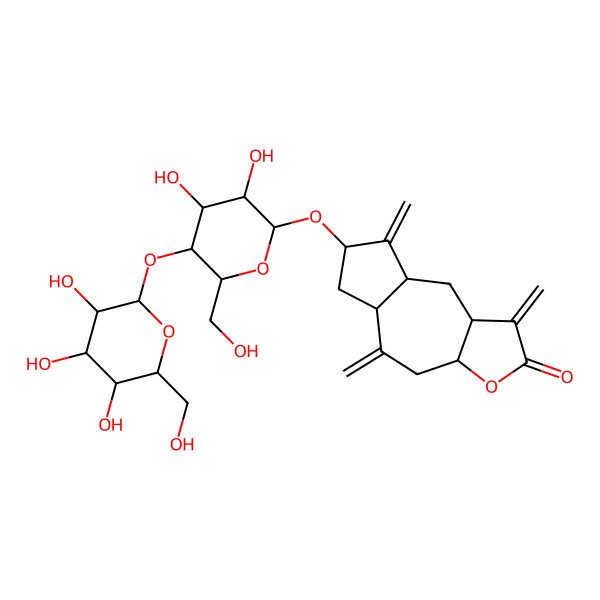 2D Structure of (3aS,5aS,7S,8aR,9aR)-7-[(2R,3R,4R,5S,6R)-3,4-dihydroxy-6-(hydroxymethyl)-5-[(2S,3R,4S,5S,6R)-3,4,5-trihydroxy-6-(hydroxymethyl)oxan-2-yl]oxyoxan-2-yl]oxy-1,5,8-trimethylidene-3a,4,5a,6,7,8a,9,9a-octahydroazuleno[6,5-b]furan-2-one