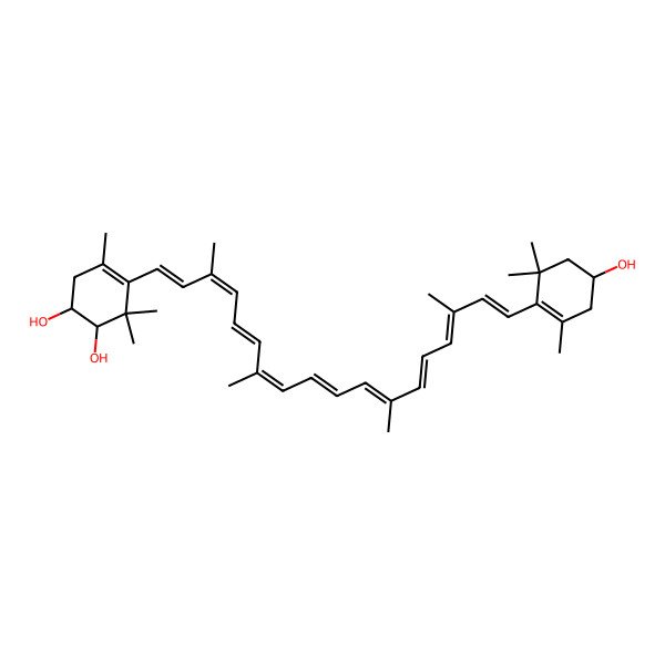 2D Structure of (1S,2R)-4-[(1E,3E,5E,7E,9E,11E,13E,15E,17E)-18-[(4S)-4-hydroxy-2,6,6-trimethylcyclohexen-1-yl]-3,7,12,16-tetramethyloctadeca-1,3,5,7,9,11,13,15,17-nonaenyl]-3,3,5-trimethylcyclohex-4-ene-1,2-diol