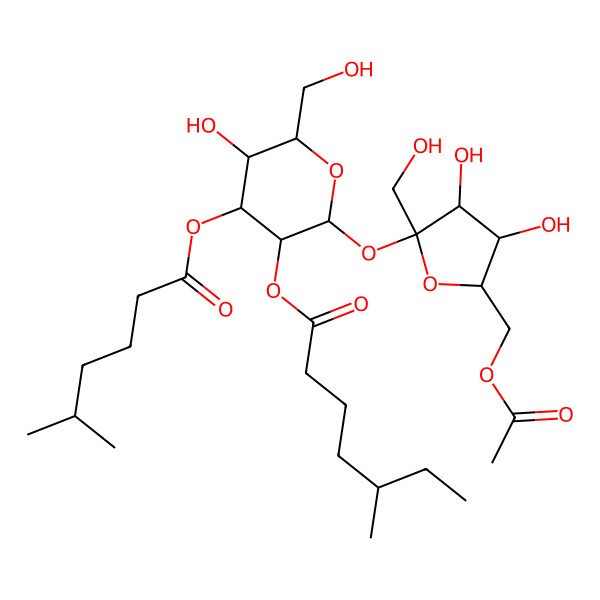 2D Structure of [2-[5-(Acetyloxymethyl)-3,4-dihydroxy-2-(hydroxymethyl)oxolan-2-yl]oxy-5-hydroxy-6-(hydroxymethyl)-4-(5-methylhexanoyloxy)oxan-3-yl] 5-methylheptanoate