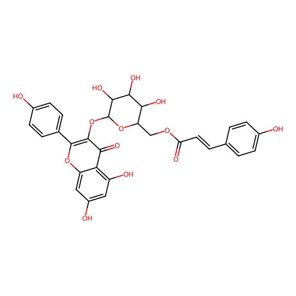 2D Structure of [(2R,3S,4R,5R,6S)-6-[5,7-dihydroxy-2-(4-hydroxyphenyl)-4-oxochromen-3-yl]oxy-3,4,5-trihydroxyoxan-2-yl]methyl (E)-3-(4-hydroxyphenyl)prop-2-enoate
