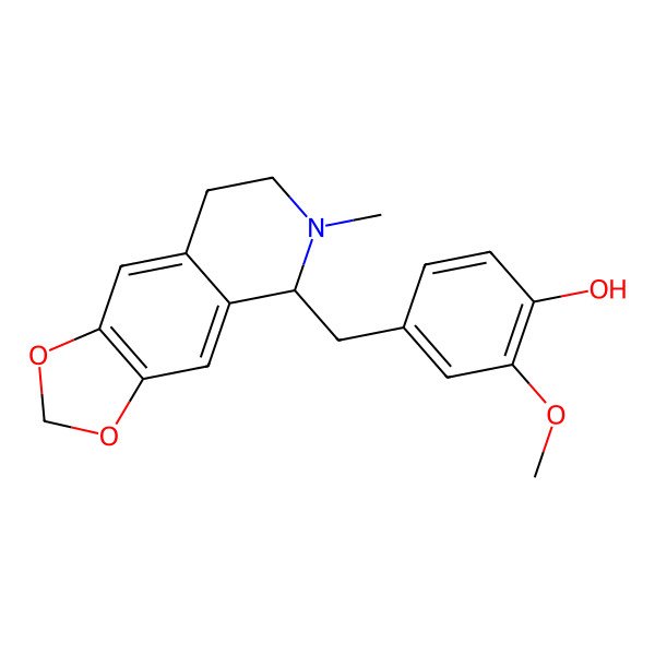 2D Structure of 1,2,3,4-Tetrahydro-1-[(4-hydroxy-3-methoxyphenyl)methyl]-2-methyl-6,7-(methylenedioxy)isoquinoline