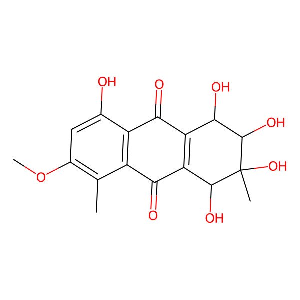 2D Structure of 1,2,3,4,8-pentahydroxy-6-methoxy-3,5-dimethyl-2,4-dihydro-1H-anthracene-9,10-dione