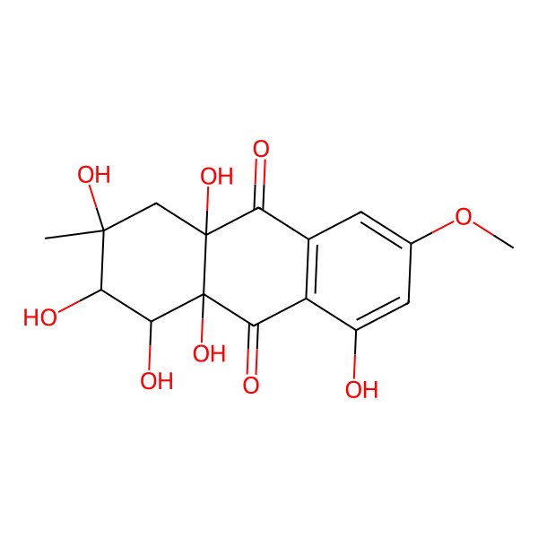 2D Structure of 1,2,3,4a,8,9a-hexahydroxy-6-methoxy-3-methyl-2,4-dihydro-1H-anthracene-9,10-dione