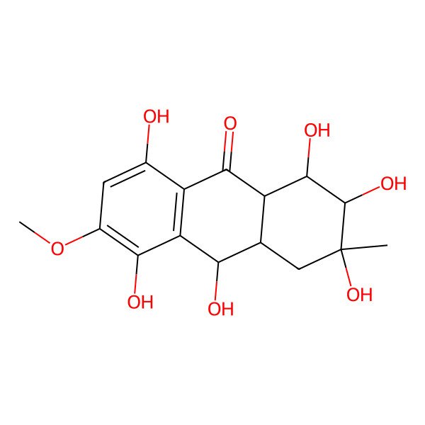 2D Structure of 1,2,3,5,8,10-Hexahydroxy-6-methoxy-3-methyl-1,2,4,4a,9a,10-hexahydroanthracen-9-one