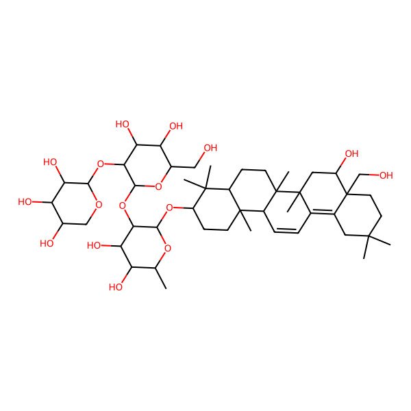 2D Structure of 2-[2-[4,5-Dihydroxy-2-[[8-hydroxy-8a-(hydroxymethyl)-4,4,6a,6b,11,11,14b-heptamethyl-1,2,3,4a,5,6,7,8,9,10,12,14a-dodecahydropicen-3-yl]oxy]-6-methyloxan-3-yl]oxy-4,5-dihydroxy-6-(hydroxymethyl)oxan-3-yl]oxyoxane-3,4,5-triol