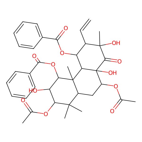 2D Structure of [(2R,4R,4aS,4bS,5R,6S,7S,8aS,10R,10aR)-7,10-diacetyloxy-5-benzoyloxy-3-ethenyl-2,6,10a-trihydroxy-2,4b,8,8-tetramethyl-1-oxo-4,4a,5,6,7,8a,9,10-octahydro-3H-phenanthren-4-yl] benzoate