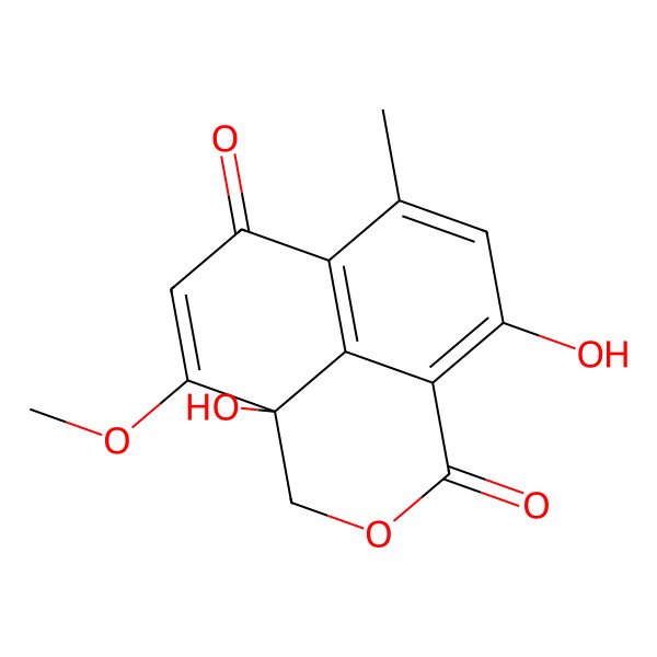 2D Structure of 5,12-Dihydroxy-6-methoxy-10-methyl-3-oxatricyclo[7.3.1.05,13]trideca-1(12),6,9(13),10-tetraene-2,8-dione