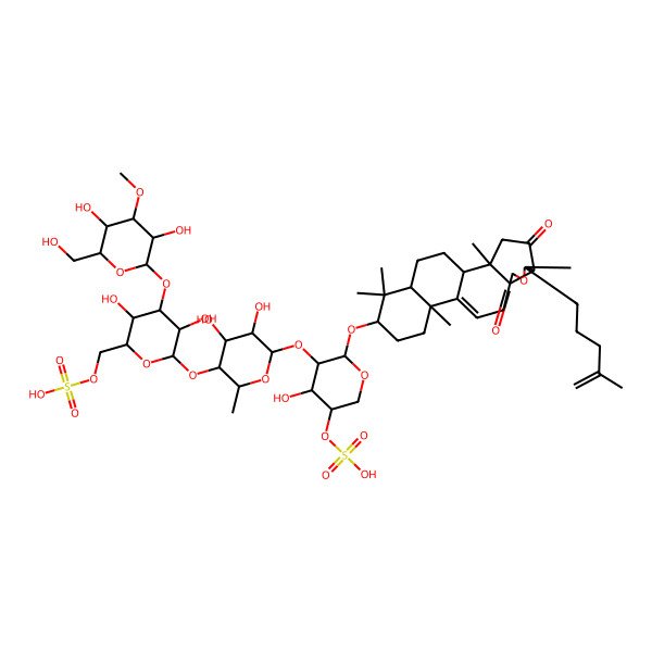 2D Structure of [(2R,3R,4S,5R,6S)-4-[(2S,3R,4S,5R,6R)-3,5-dihydroxy-6-(hydroxymethyl)-4-methoxyoxan-2-yl]oxy-6-[(2R,3S,4R,5R,6S)-4,5-dihydroxy-6-[(2S,3R,4R,5R)-4-hydroxy-2-[[(1S,2S,5S,6S,9S,13S,16S,18R)-2,6,13,17,17-pentamethyl-6-(4-methylpent-4-enyl)-4,8-dioxo-7-oxapentacyclo[10.8.0.02,9.05,9.013,18]icos-11-en-16-yl]oxy]-5-sulfooxyoxan-3-yl]oxy-2-methyloxan-3-yl]oxy-3,5-dihydroxyoxan-2-yl]methyl hydrogen sulfate