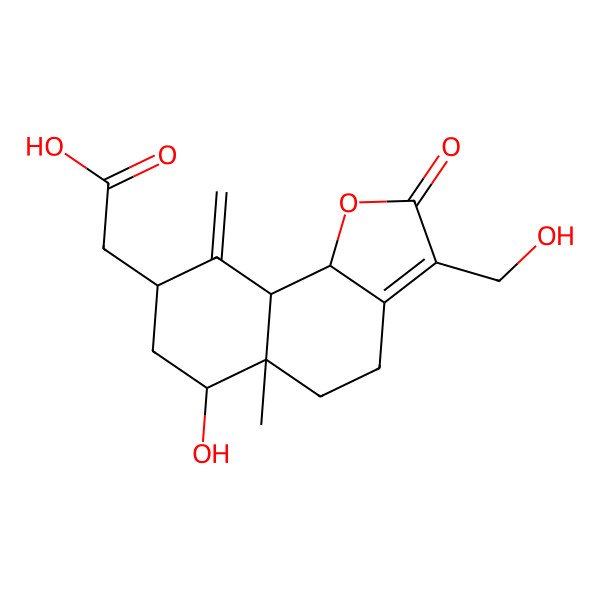 2D Structure of 2-[6-hydroxy-3-(hydroxymethyl)-5a-methyl-9-methylidene-2-oxo-5,6,7,8,9a,9b-hexahydro-4H-benzo[g][1]benzofuran-8-yl]acetic acid