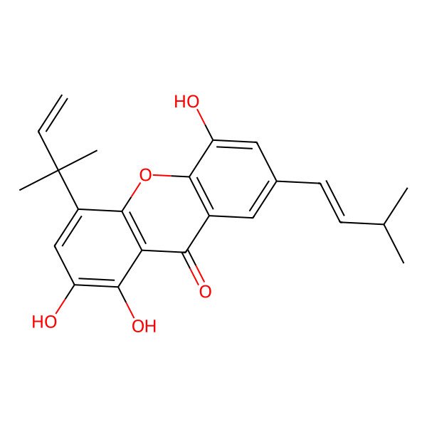 2D Structure of 1,2,5-Trihydroxy-4-(2-methylbut-3-en-2-yl)-7-(3-methylbut-1-enyl)xanthen-9-one