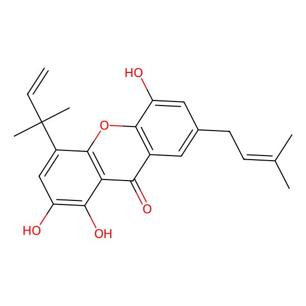 2D Structure of 1,2,5-Trihydroxy-4-(2-methylbut-3-en-2-yl)-7-(3-methylbut-2-enyl)xanthen-9-one