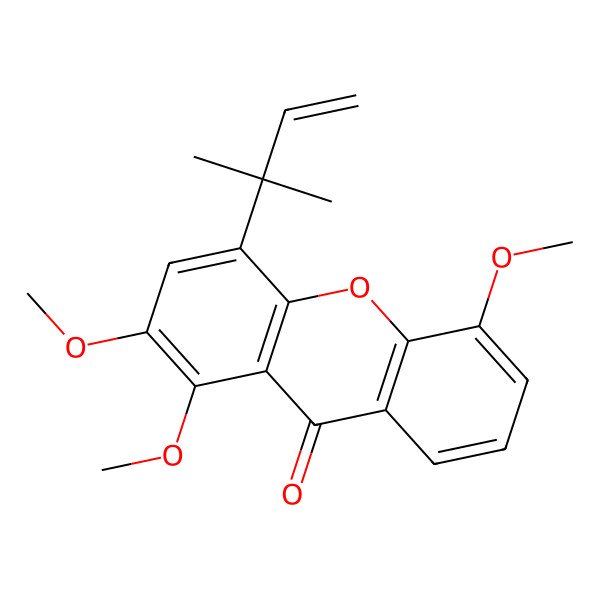 2D Structure of 1,2,5-Trimethoxy-4-(2-methylbut-3-en-2-yl)xanthen-9-one