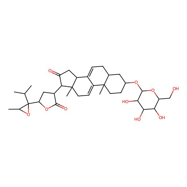2D Structure of 3-[10,13-Dimethyl-16-oxo-3-[3,4,5-trihydroxy-6-(hydroxymethyl)oxan-2-yl]oxy-1,2,3,4,5,6,12,14,15,17-decahydrocyclopenta[a]phenanthren-17-yl]-5-(3-methyl-2-propan-2-yloxiran-2-yl)oxolan-2-one