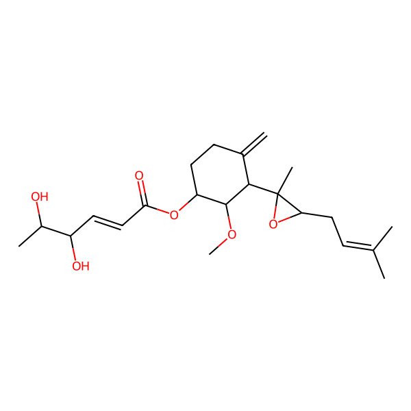 2D Structure of [2-Methoxy-4-methylidene-3-[2-methyl-3-(3-methylbut-2-enyl)oxiran-2-yl]cyclohexyl] 4,5-dihydroxyhex-2-enoate