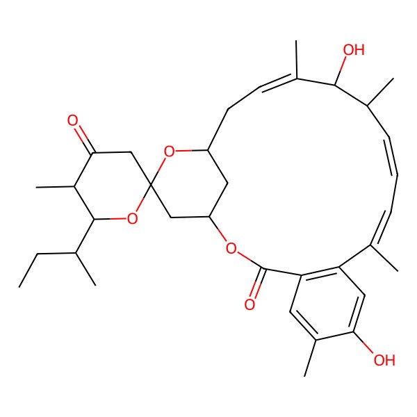 2D Structure of (1S,5'R,6'R,10Z,12Z,14S,15S,16Z,19R,21S)-6'-[(2S)-butan-2-yl]-7,15-dihydroxy-5',6,10,14,16-pentamethylspiro[2,20-dioxatricyclo[17.3.1.04,9]tricosa-4(9),5,7,10,12,16-hexaene-21,2'-oxane]-3,4'-dione