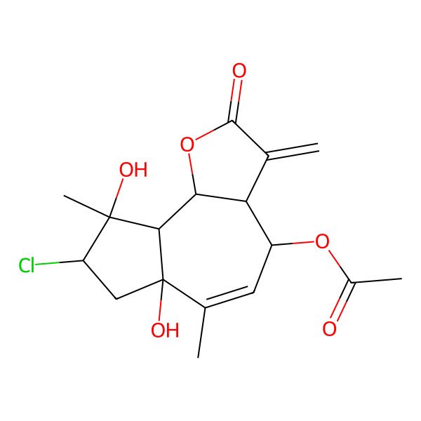 2D Structure of (8-Chloro-6a,9-dihydroxy-6,9-dimethyl-3-methylidene-2-oxo-3a,4,7,8,9a,9b-hexahydroazuleno[4,5-b]furan-4-yl) acetate