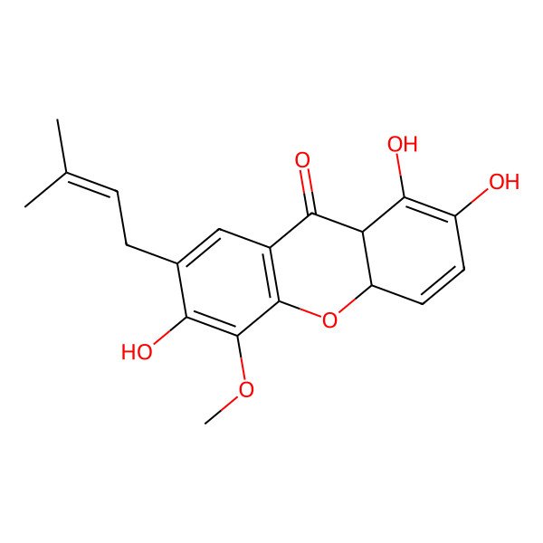 2D Structure of 1,2,6-Trihydroxy-5-methoxy-7-(3-methylbut-2-enyl)-4a,9a-dihydroxanthen-9-one
