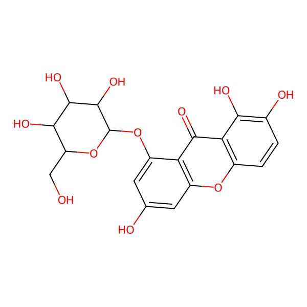 2D Structure of 1,2,6-trihydroxy-8-[(2S,3S,4S,5R,6S)-3,4,5-trihydroxy-6-(hydroxymethyl)oxan-2-yl]oxyxanthen-9-one