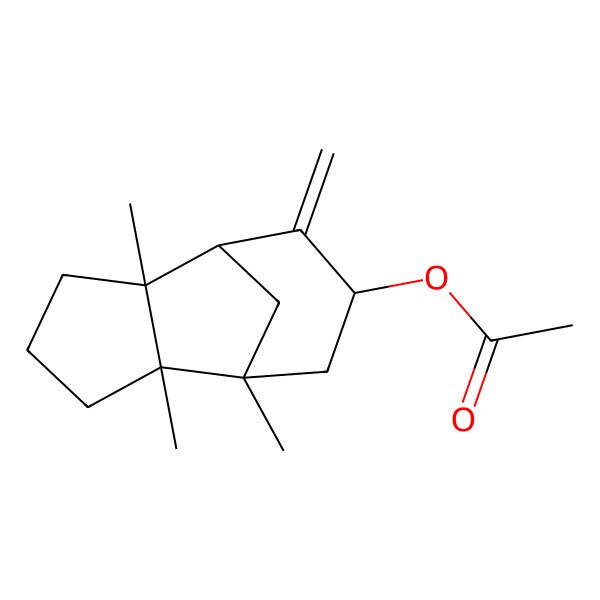 2D Structure of (1,2,6-Trimethyl-8-methylidene-9-tricyclo[5.3.1.02,6]undecanyl) acetate