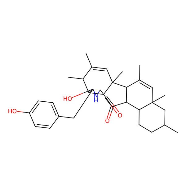 2D Structure of (2S,5S,6R,7R,13S,16S,18S)-7-hydroxy-7-[(4-hydroxyphenyl)methyl]-2,4,5,16,18,20-hexamethyl-8-azapentacyclo[10.8.0.02,10.06,10.013,18]icosa-3,19-diene-9,11-dione