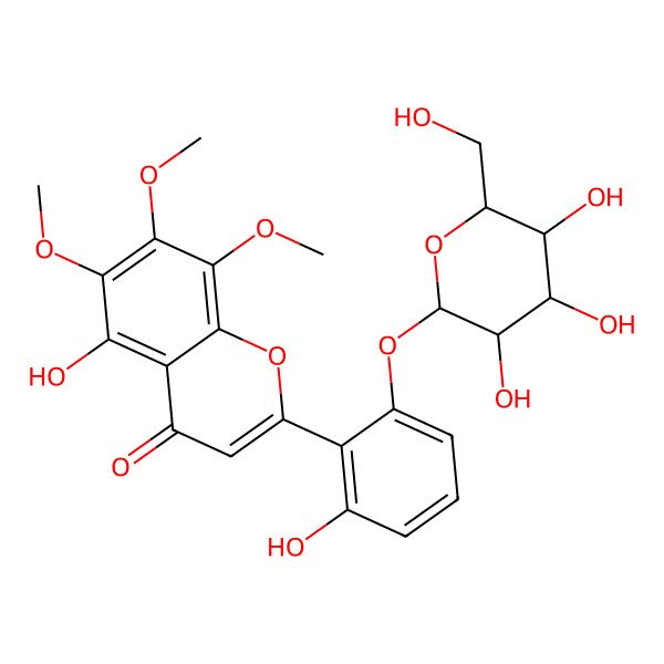 2D Structure of 5-hydroxy-2-[2-hydroxy-6-[(2S,3R,4S,5S,6R)-3,4,5-trihydroxy-6-(hydroxymethyl)oxan-2-yl]oxyphenyl]-6,7,8-trimethoxychromen-4-one