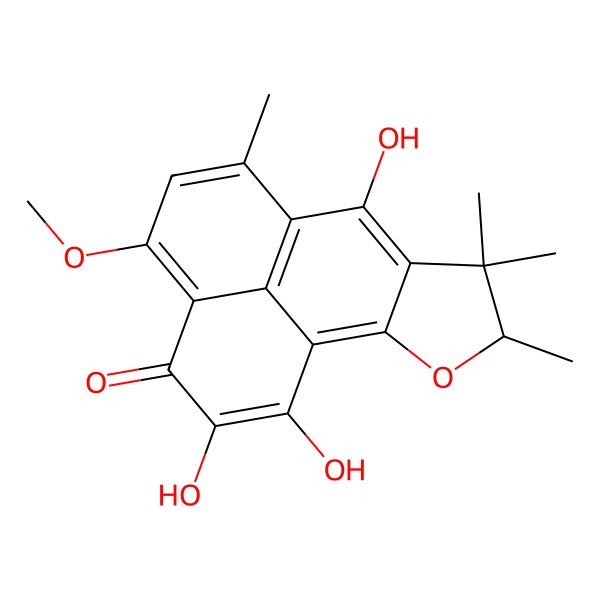 2D Structure of 1,2,7-trihydroxy-4-methoxy-6,8,8,9-tetramethyl-9H-phenaleno[1,2-b]furan-3-one