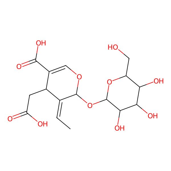 2D Structure of (4S,5E,6S)-4-(carboxymethyl)-5-ethylidene-6-[(2S,3S,4R,5S,6S)-3,4,5-trihydroxy-6-(hydroxymethyl)oxan-2-yl]oxy-4H-pyran-3-carboxylic acid