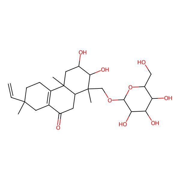 2D Structure of 7-Ethenyl-2,3-dihydroxy-1,4a,7-trimethyl-1-[[3,4,5-trihydroxy-6-(hydroxymethyl)oxan-2-yl]oxymethyl]-2,3,4,5,6,8,10,10a-octahydrophenanthren-9-one