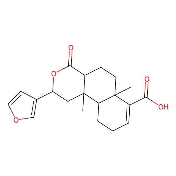 2D Structure of (2S,4aR,6aR,10aR,10bR)-2-(furan-3-yl)-6a,10b-dimethyl-4-oxo-1,2,4a,5,6,9,10,10a-octahydrobenzo[f]isochromene-7-carboxylic acid