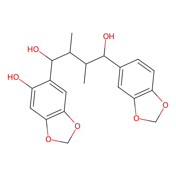 2D Structure of (1S,2S,3S,4S)-1-(1,3-benzodioxol-5-yl)-4-(6-hydroxy-1,3-benzodioxol-5-yl)-2,3-dimethylbutane-1,4-diol 2D Structure of (1S,2S,3S,4S)-1-(1,3-benzodioxol-5-yl)-4-(6-hydroxy-1,3-benzodioxol-5-yl)-2,3-dimethylbutane-1,4-diol