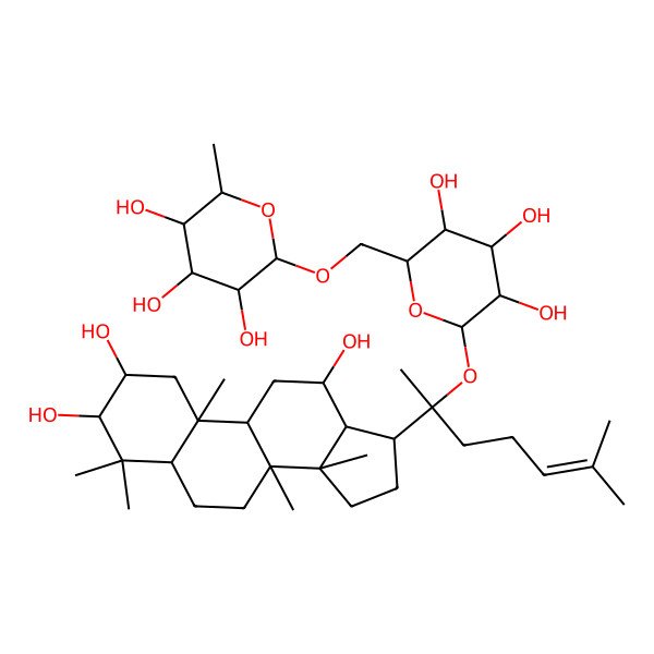 2D Structure of (2S,3R,4R,5R,6R)-2-methyl-6-[[(2R,3S,4S,5R,6S)-3,4,5-trihydroxy-6-[(2S)-6-methyl-2-[(2R,3R,5R,8R,9R,10R,12R,13S,14R,17S)-2,3,12-trihydroxy-4,4,8,10,14-pentamethyl-2,3,5,6,7,9,11,12,13,15,16,17-dodecahydro-1H-cyclopenta[a]phenanthren-17-yl]hept-5-en-2-yl]oxyoxan-2-yl]methoxy]oxane-3,4,5-triol