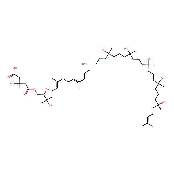 2D Structure of 3-Hydroxy-3-methyl-5-(2,3,15,19,23,27,31,35-octahydroxy-3,7,11,15,19,23,27,31,35,39-decamethyltetraconta-6,10,38-trienoxy)-5-oxopentanoic acid