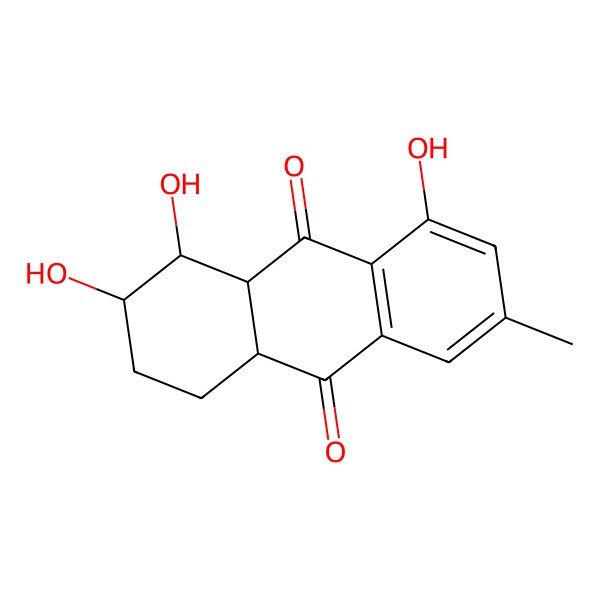 2D Structure of 1,2,8-Trihydroxy-6-methyl-1,2,3,4,4a,9a-hexahydroanthracene-9,10-dione