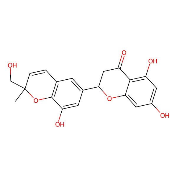 2D Structure of (2S)-5,7-dihydroxy-2-[(2S)-8-hydroxy-2-(hydroxymethyl)-2-methylchromen-6-yl]-2,3-dihydrochromen-4-one