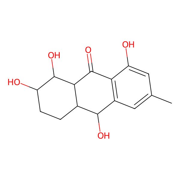 2D Structure of 1,2,8,10-tetrahydroxy-6-methyl-2,3,4,4a,9a,10-hexahydro-1H-anthracen-9-one