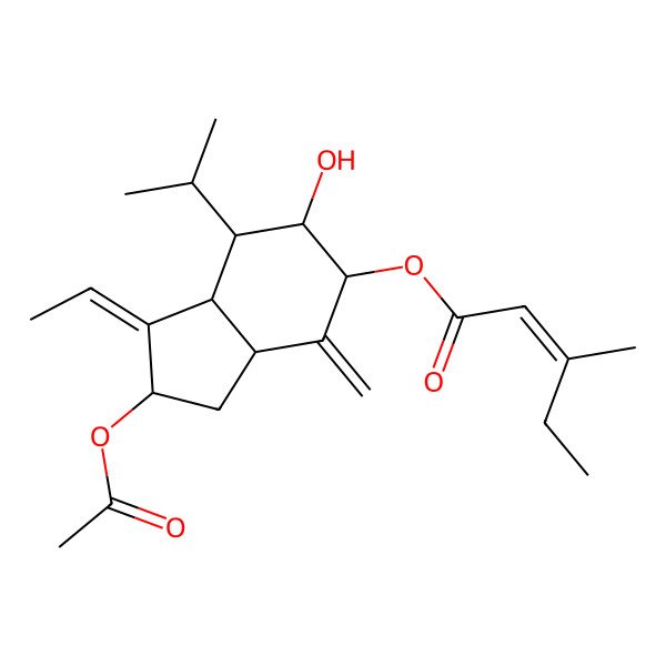 2D Structure of [(1Z,2R,3aR,5S,6S,7S,7aR)-2-acetyloxy-1-ethylidene-6-hydroxy-4-methylidene-7-propan-2-yl-3,3a,5,6,7,7a-hexahydro-2H-inden-5-yl] (E)-3-methylpent-2-enoate