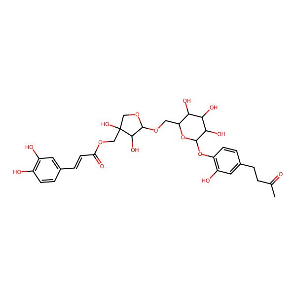 2D Structure of [3,4-Dihydroxy-5-[[3,4,5-trihydroxy-6-[2-hydroxy-4-(3-oxobutyl)phenoxy]oxan-2-yl]methoxy]oxolan-3-yl]methyl 3-(3,4-dihydroxyphenyl)prop-2-enoate